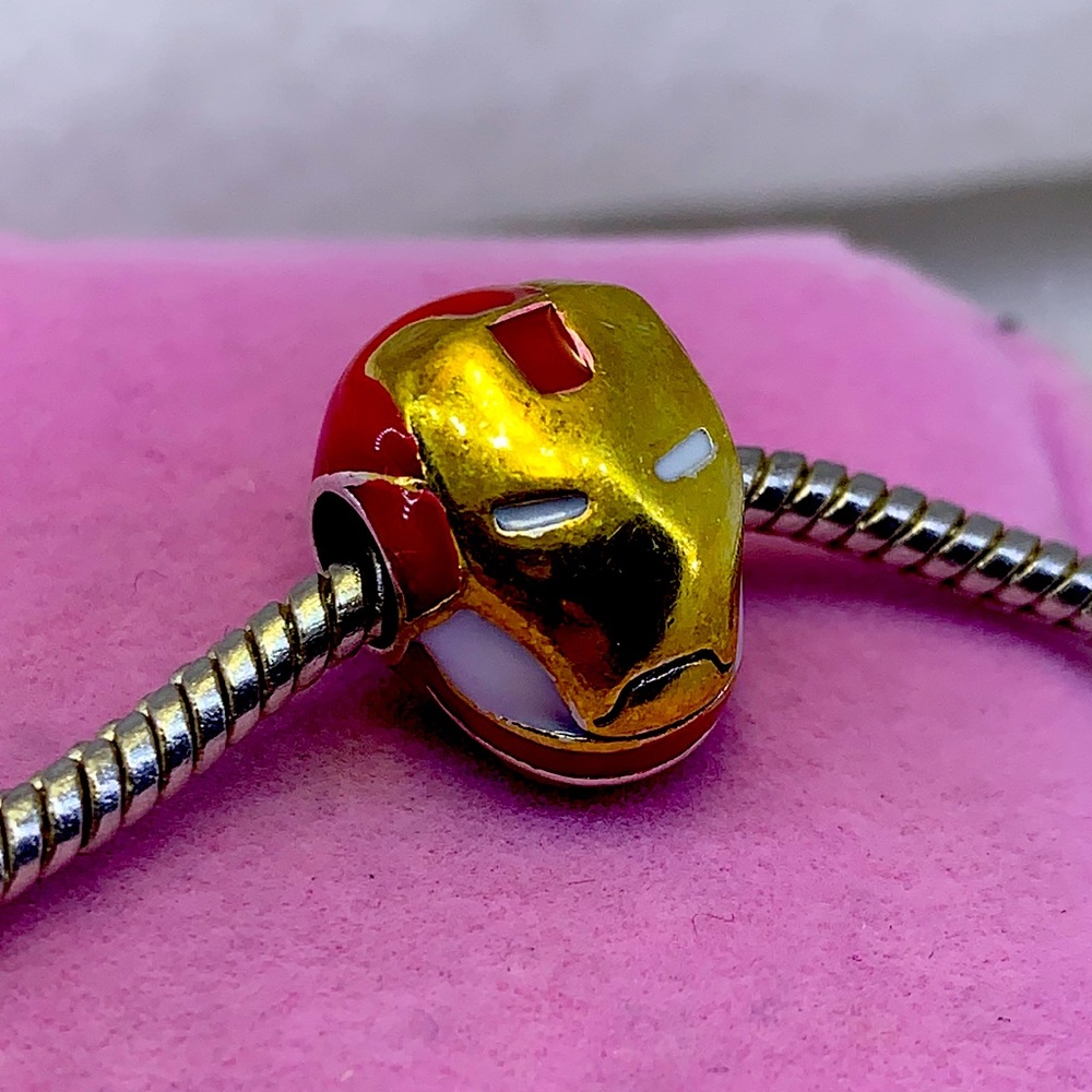 Sterling silver red Iron Man marvel robot mask charm bead